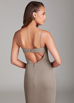 Azazie Leonis Bridesmaid Dresses Taupe Sheath Strapless Mesh Convertible Dress image4
