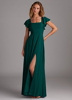Azazie Bondi Bridesmaid Dresses Pine A-Line Side Slit Stretch Chiffon Dress image1