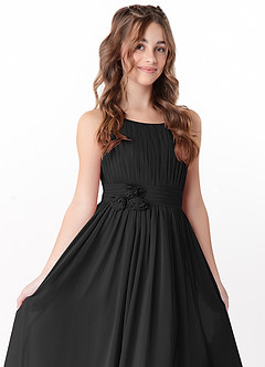 Azazie Astrid Junior Black A-Line Floral Chiffon Dress image1