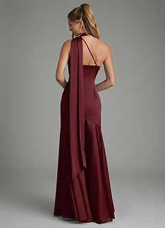 Azazie Amara Bridesmaid Dresses Cabernet Mermaid One Shoulder Stretch Satin Dress image2