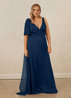 Christian Siriano Bridal for Azazie 1011 Bridesmaid Dresses Dark Navy Mermaid Bow Stretch Satin Dress image11
