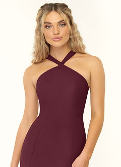 Azazie Rue Bridesmaid Dresses Cabernet A-Line Halter Chiffon Dress image6