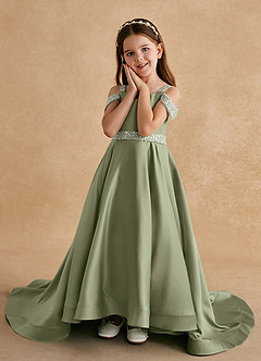 Azazie Jodi vestidos de niña de las flores Vestido de Pistacho de Satin Mate de Corte En A image5