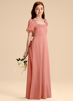 Azazie Briar Junior A-Linie Schleifen Stretch-Satin Kleid Koralle image4