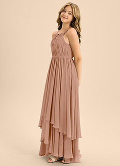 Azazie Elliora Junior Abito A-Line in Chiffon Plissettato Champagne Rosa image6