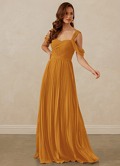 Christian Siriano Bridal for Azazie 1013 Bridesmaid Dresses Butterscotch A-Line Off the Shoulder Chiffon Dress image7