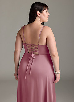 Azazie Marchella Bridesmaid Dresses Vintage Mauve A-Line Corset Stretch Satin Dress image12