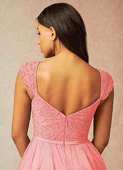 Azazie Luxi Bridesmaid Dresses Coral A-Line Pleated Tulle Dress image5