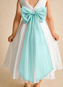 Azazie Margot Flower Girl Dresses Ivory Aqua A-Line Pleated Chiffon Dress image8