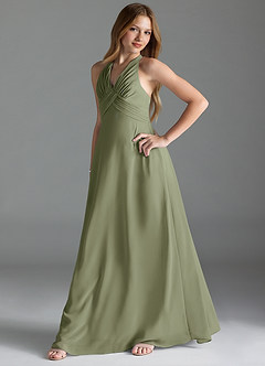 Azazie Tessie Junior Pistachio A-Line Pleated Chiffon Dress image3
