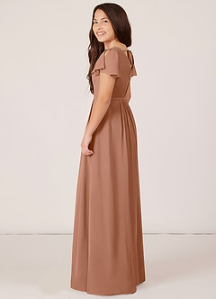 Azazie Peony Junior Robe Trapèze en Mousseline de soie Plissée Bronze image5