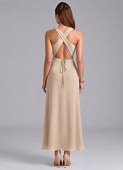 Azazie Evadne 신부 들러리 드레스 쉬스 주름진 쉬폰 발목 길이 드레스 image6