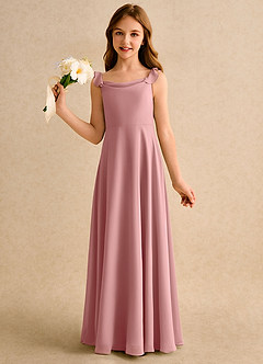 Azazie Puppy Girls Formal Abiti da Ragazza di Fiori Abito A-Line in Chiffon Plissettato Rosa Polverosa image3