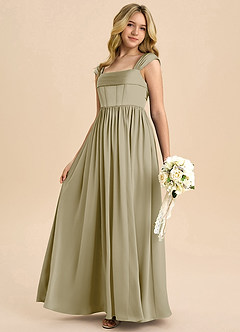 Azazie Hattie Junior A-Linie Plissee Stretch-Satin Kleid Moosgrün image6