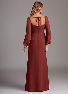 Azazie Charissa Robes de demoiselle d'honneur Robe Fourreau en Mousseline de soie Manches longues Terracotta image6