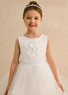 Azazie Claire vestidos de niña de las flores Vestido de Marfil de Tul de Princesa con Perla image4