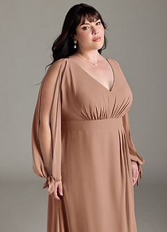 Azazie Matilda Bridesmaid Dresses Champagne Rose A-Line Long Sleeve Chiffon Dress image15