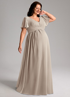 Azazie Verna Brautjungfernkleider für Schwangere A-Linie V-Hals Gerüscht Chiffon Bodenlänge Kleid image7