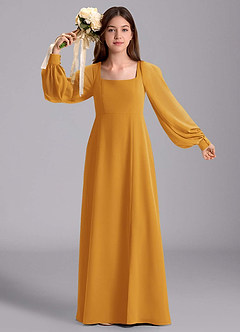 Azazie Bondi Junior Abito A-Line in Chiffon Blusa Caramello image5