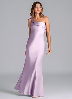 Azazie Driea Bridesmaid Dresses Frosted Lilac Mermaid One Shoulder Stretch Satin Dress image3
