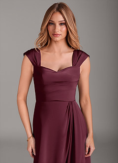 Azazie Laila Bridesmaid Dresses Cabernet A-Line Pleated Stretch Satin Dress image5