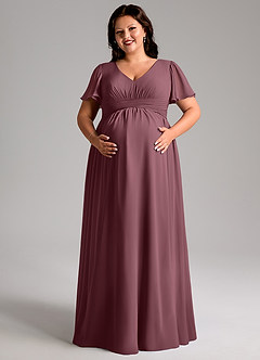 Azazie Verna Abiti da damigella d'onore premaman Abito A-Line Increspato con Scollo a V Chiffon Floor-Length image11