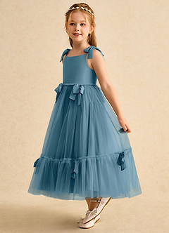 Azazie Jaci Blumenmädchenkleider A-Linie Spaghetti Riemen Chiffon Kleid Bermudablau image1