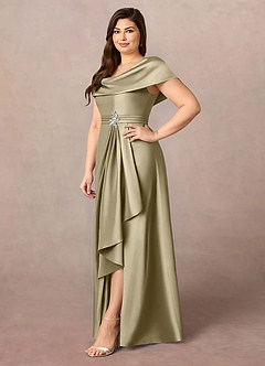 Azazie Branford Mother of the Bride Dresses Moss Green A-Line Pleated Stretch Satin Dress image11