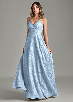 Azazie Amani 신부 들러리 드레스 A라인 주름진 플로럴 번아웃 바닥 길이 드레스 image4