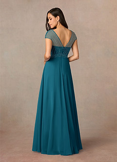 Azazie Star Mother of the Bride Dresses Ink Blue A-Line V-Neck sequins Chiffon Dress image4