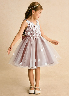 Azazie Junebug vestidos de niña de las flores Vestido de Marfil Rosa De Cedro de Tul de Princesa con Encaje image4