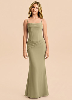Azazie Sorrel Junior Meerjungfrau-Linie Plissee Chiffon Kleid Moosgrün image5