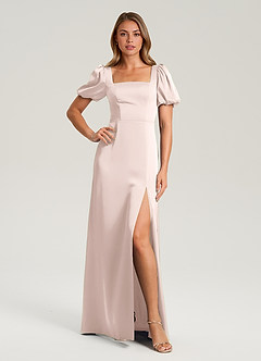 Azazie Fyona Bridesmaid Dresses Blushing Pink A-Line Pleated Stretch Satin Dress image1