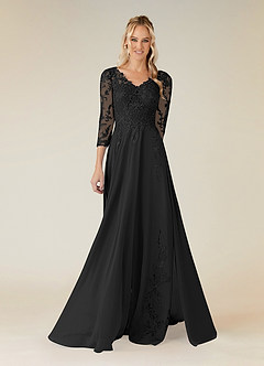 Azazie Noella Mother of the Bride Dresses Black A-Line V-Neck Lace Chiffon Dress image1