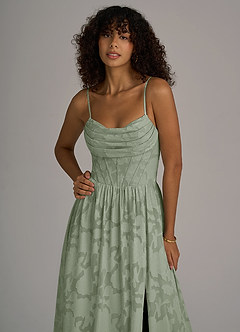 Azazie Lettie Robes de demoiselle d'honneur Robe Trapèze en Blumen-Burnout Corset Agave image2
