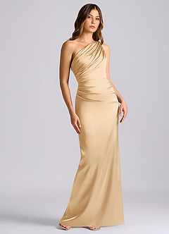 Azazie Akilah 신부 들러리 드레스 인어 한쪽 어깨 스트레치 새틴 바닥 길이 드레스 image1