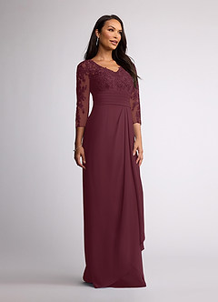 Azazie Joan Final Sale Cabernet Sheath V-Neck Lace Chiffon Dress image2