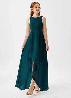 Azazie Lizette Junior Pine A-Line Pleated Chiffon Dress image4