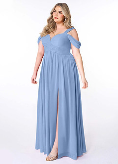 Azazie Lianne Bridesmaid Dresses Steel Blue A-Line Off the Shoulder Chiffon Dress image10