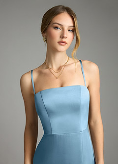 Azazie Wren Bridesmaid Dresses Steel Blue A-Line Strapless Stretch Satin Convertible Dress image2