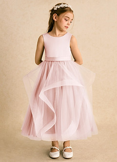 Azazie Vana vestidos de niña de las flores Vestido de Rosa Rubor de Tul de Princesa con Lazo image3