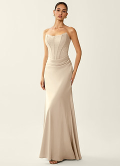 Fiammetta Champagne Lace Corset Stretch Satin Mermaid Prom Dress image3