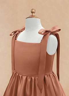 Azazie Chelsie Flower Girl Dresses Bronzer A-Line Bow Matte Satin Dress image8