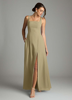 Azazie Debra Vestidos de damas de honor Vestido de Musgo Verde de Gasa de Corte en A Convertible con Con bolsillos image4