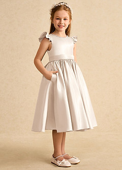 Azazie Dumpling Blumenmädchenkleider A-Linie Schleifen Matte Satin Kleid Alabaster Weiß image4