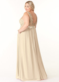 Azazie Elly Bridesmaid Dresses Champagne A-Line Lace Scoop Neck Chiffon Dress image10