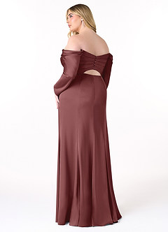 Azazie Hallie Vestidos de damas de honor Vestido de Acai de Satén Elástico de Recto Convertible con Manga larga con hombros descubiertos image10