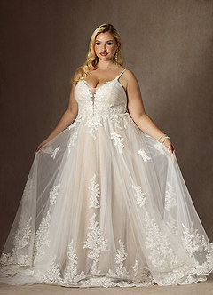 Azazie Avarie Vestidos de novia Vestido de Blanco Diamante Champán de Tul de Corte en A con Lentejuela image9