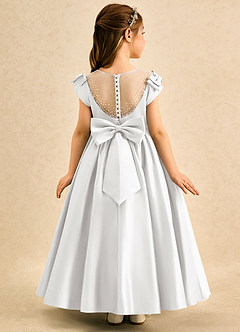 Azazie Toffee Abiti da Ragazza di Fiori Abito Principessa in Raso Opaco Fiocco Bianco image1
