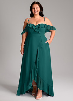 Azazie Lyra Bridesmaid Dresses Peacock A-Line Chiffon Convertible Dress image6